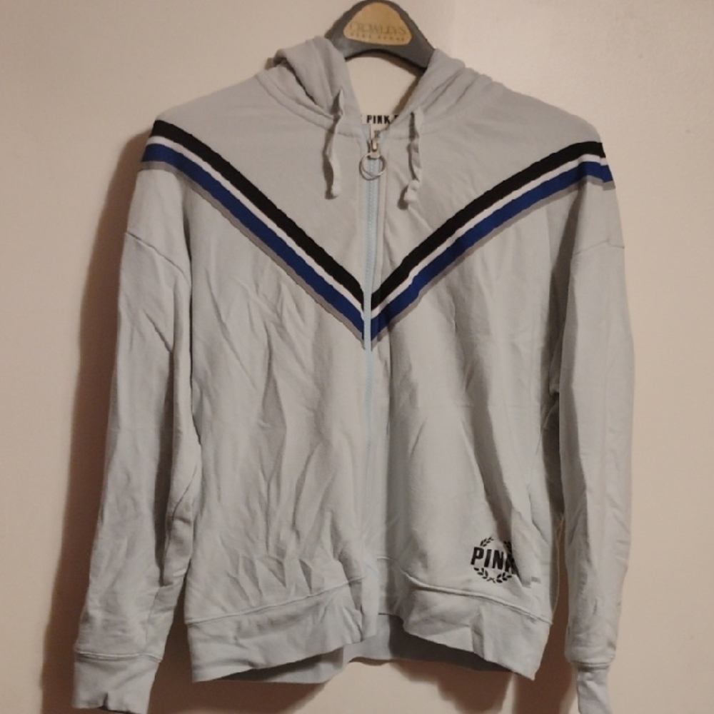 PINK Victoria's Secret Gray and Blue Zip Up Sweater